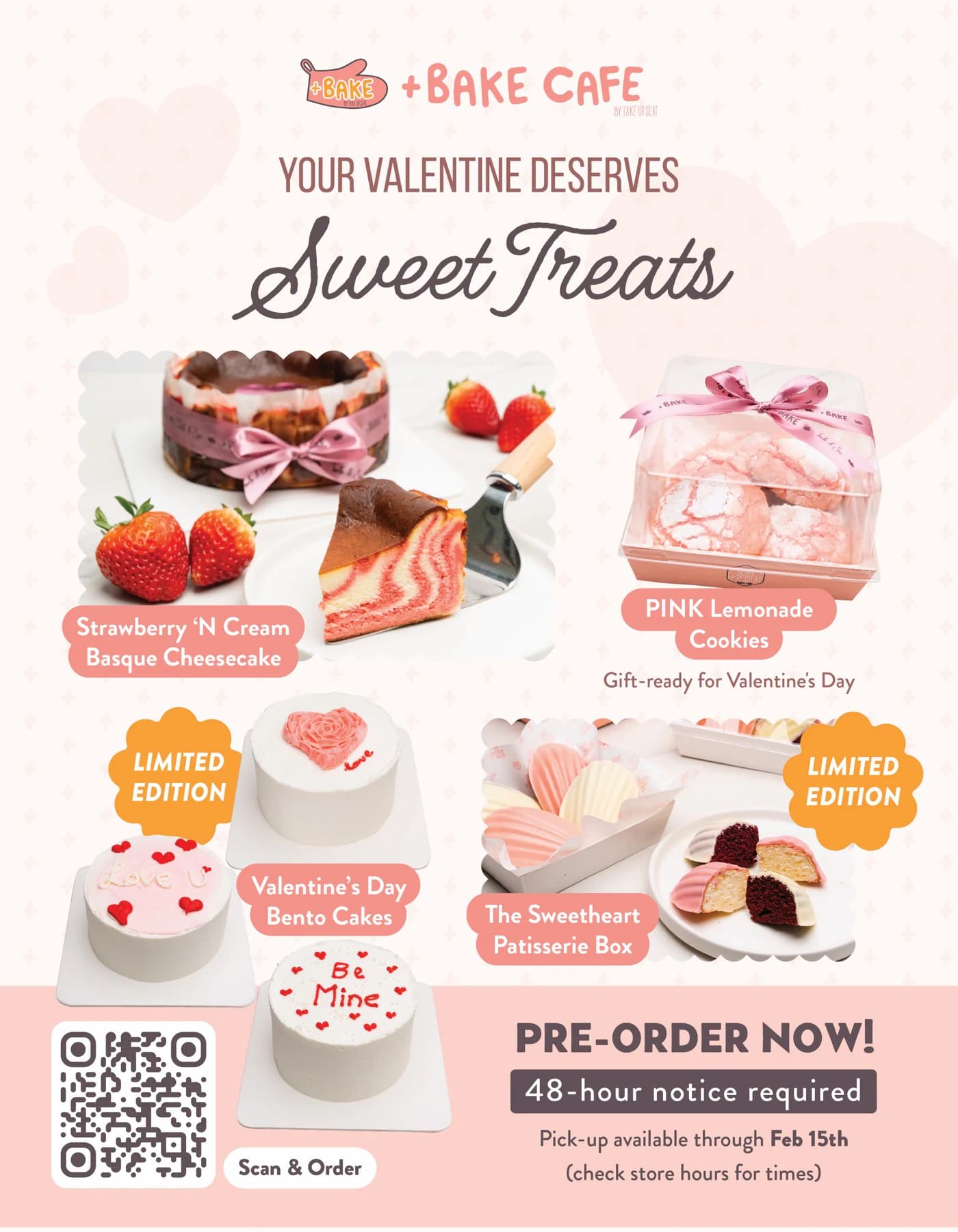 Plus Bake Café Valentine's preorder campaign flyer