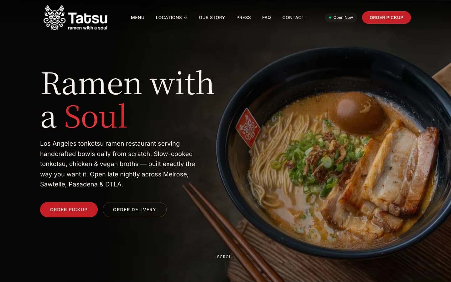 Tatsu Ramen website home page